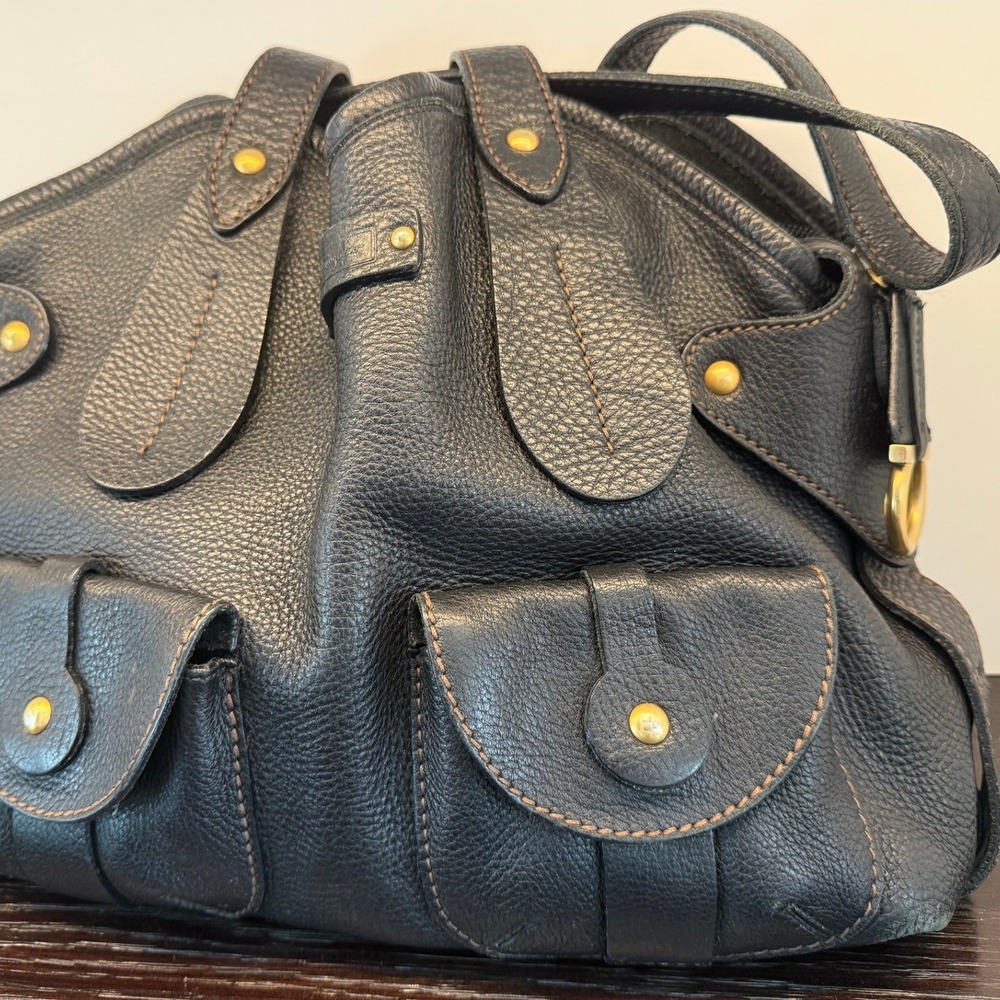 Salvatore Ferragamo Black Pebbled Leather Gancini Lining Hand Bag Tote